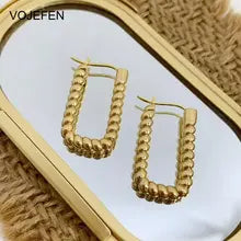 18K Gold Rectangular Twists Hoop Earrings for Women - Hypoallergenic Luxury