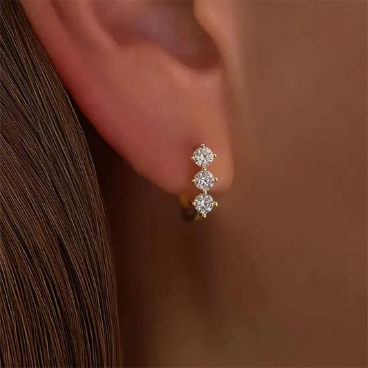 Elegant 0.6ctw Lab Grown Diamond Triple Stone Earrings in 14K Gold