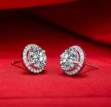 Solid Platinum 2CT Diamond Stud Earrings for Women - D Color VVS1
