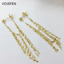 18K Gold Long Hanging Earrings - Luxury Drop Jewelry for Weddings