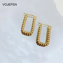 18K Gold Rectangular Twists Hoop Earrings for Women - Hypoallergenic Luxury