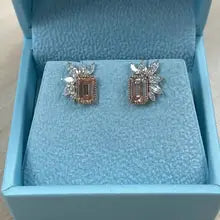 3.20Ct Deep Pink Emerald Cut Lab Grown Diamond Stud Earrings, 14K Gold