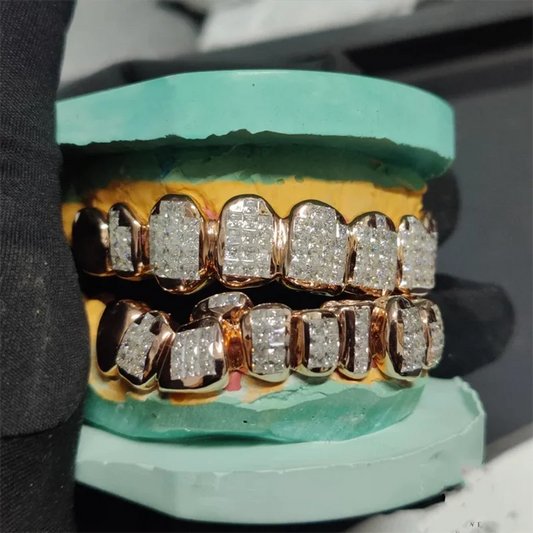 Custom Princess Cut Moissanite Grillz with Silver 925 - 8 Top & Bottom