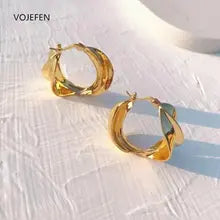 18K Gold Twisted Oval Hoop Earrings for Women - Elegant Large Jewelry