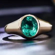 Custom Lab Grown Gold Oval Cut Bezel Ring for Men & Women - Wedding Band