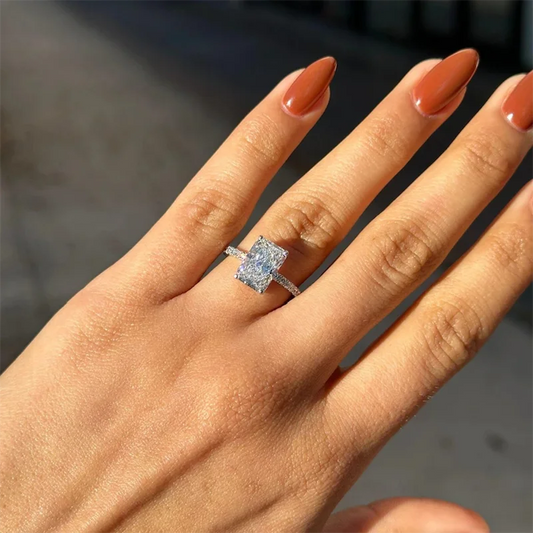 925 Silver Radiant Cut Lab Diamond Ring 1-2Ct EF/VS VVS IGI Certified