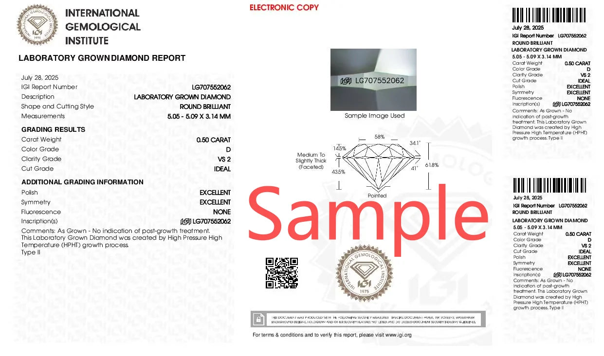 0.5CT Round Cut Lab Grown Diamond Ring, 14K Yellow Gold, IGI Certified