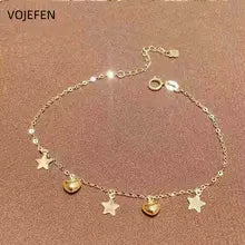 18k Gold Heart Star Pendant Bracelet for Women - Minimalist Luxury Jewelry