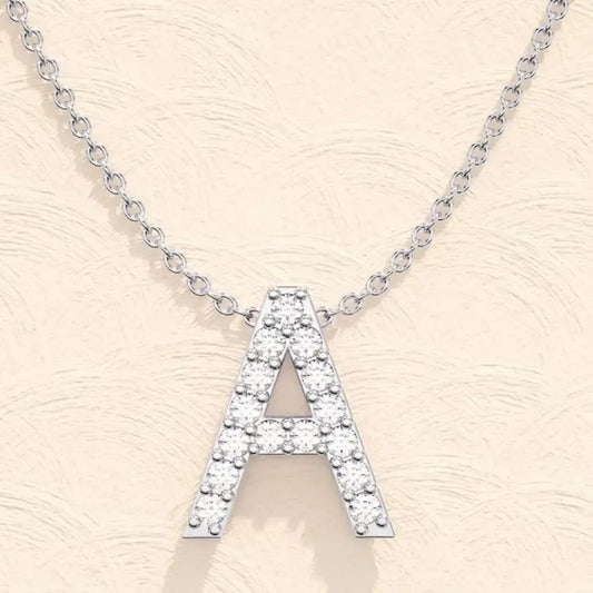 14k White Gold Custom Initial Necklace with Lab Grown Diamonds - 45cm