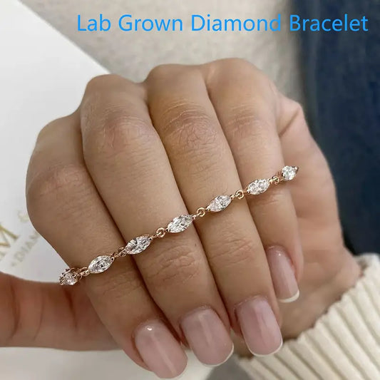 14K Rose Gold Lab-Created Diamond Tennis Bracelet, Marquise 3.4 Ctw