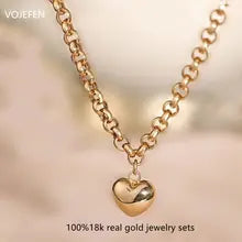 18k Gold Heart Pendant Jewelry Set for Women - Luxury Vintage Style