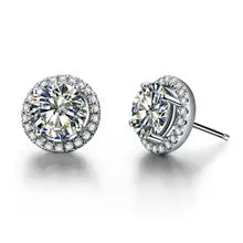 Solid Platinum PT950 Earrings 0.5CT/Piece Diamond Engagement Stud Earring LovelyParty Earrings For Lady Travel Jewelry - Clear