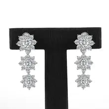 Trendy Moissanite Flower Drop Earrings in 18K Gold - Custom Gift for Women