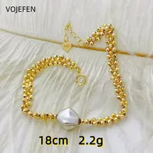VOJEFEN 18K Gold Bracelet - Luxury AU750 Pure Gold Beads Jewelry