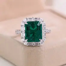 Provence 10K White Gold Cocktail Ring with Lab Emerald & Moissanite
