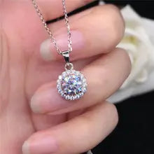 Pure 14K White Gold AU585 Pendant 0.5CT 1CT 2CT Round Moissanite Engagement Pendant Necklace For Women Love Promise Jewelry - 1 carat  6.5mm