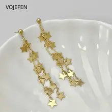 18K Gold Drop Hoops Earrings - Luxury Pentagram Tassel Design