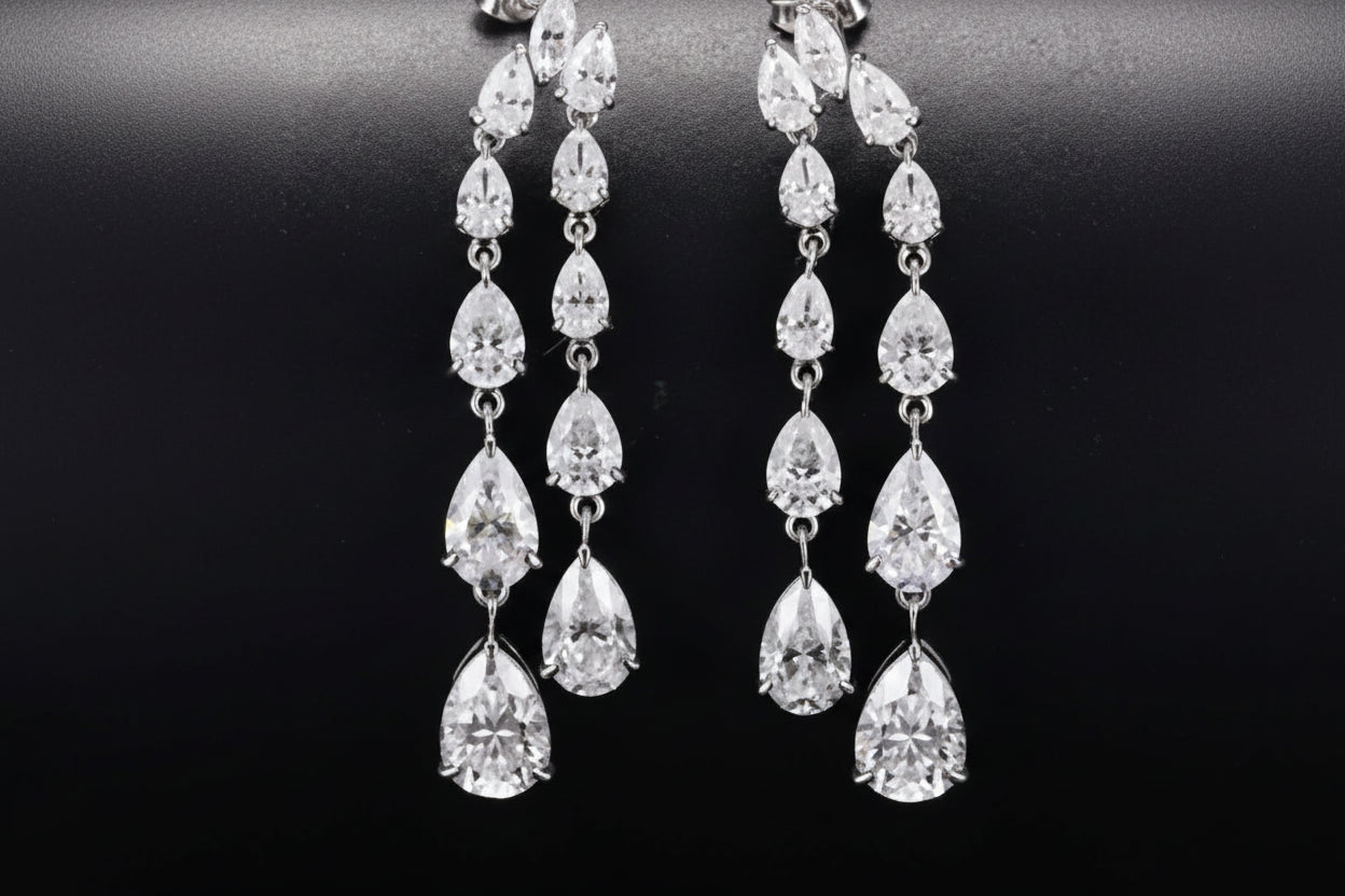 Women’s Moissanite Tassel Earrings - 925 Silver & Platinum Gift Set