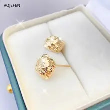 18K Gold Diamond Cutting Square Earrings - Luxury Pure Gold Studs