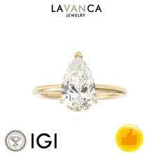 9K/14K/18K Yellow Gold Pear Cut Lab Grown Diamond Ring 1.0-2.0ct Classic Solitaire Diamond Ring for Wedding - 5 9K Yellow Gold 1.0ct E VS1