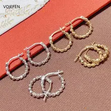 18K Gold Beads Hoops Earrings for Women - Luxury Pure Gold Jewelry