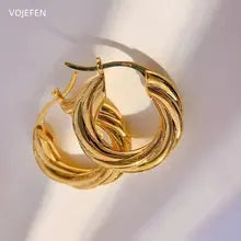 18K Gold Hoops Earrings for Women - Luxury Twisted Rope Design