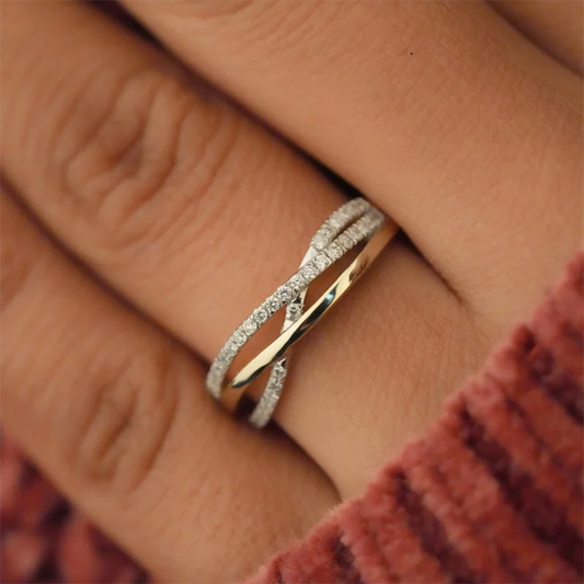 0.25Ctw Round Lab Grown Diamond Crossover Ring in Two-Tone Gold