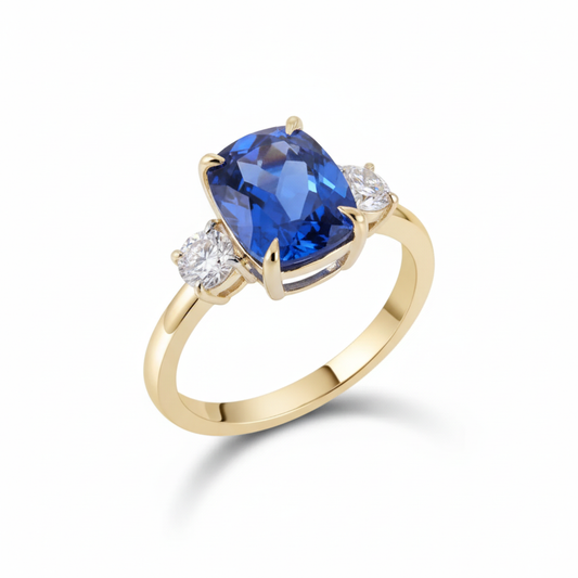 Provence 18K Gold Three Stone Blue Sapphire Ring
