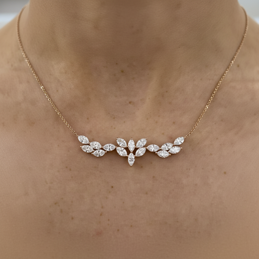 14K Yellow Gold Necklace with Lab-Created Marquise Diamond